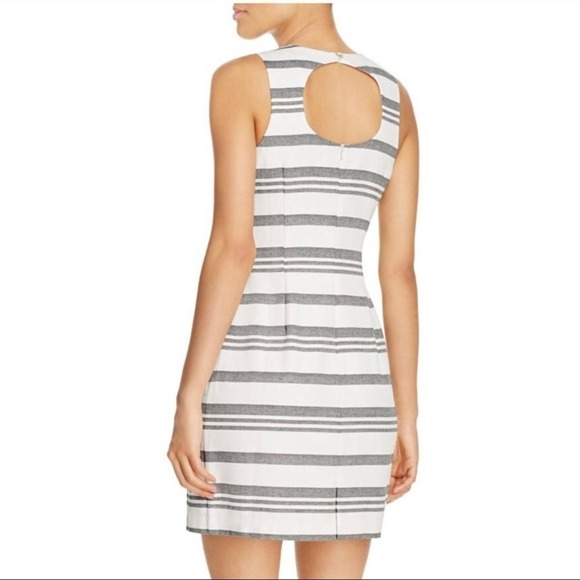 Cupcakes and Cashmere Sheath Dress 10 Ivory Navy Striped Sleeveless Back Cut Out - Picture 3 of 14